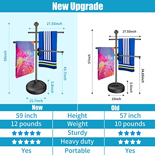 Gray 59-Inch Outdoor Pool Towel Rack with Adjustable Bars & Stable Base