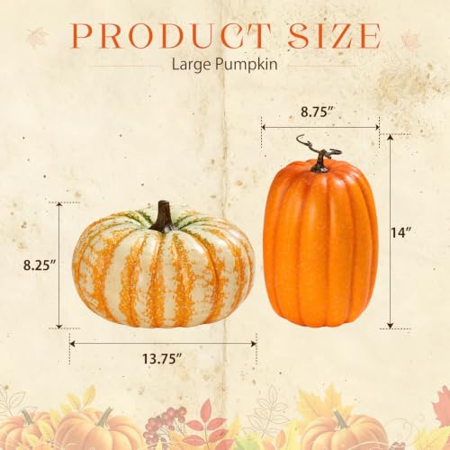 Large Fake Orange-White-Green Pumpkin Set - Harvest Fall Autumn Decor - Frosted Foam Vegetables - Halloween & Thanksgiving