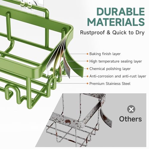 Green Veken 6-Piece Waterproof Shower Caddy Set Wall-Mounted Bathroom Organizers