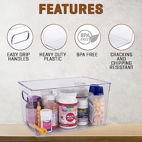 CONTROL KITCHEN Clear Plastic Storage Bins 4 Pack 11.2 x 7.5 x 6 Inches Pantry Organizer
