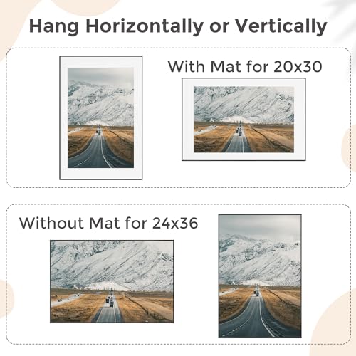 Black 24x36 Metal Picture Frame with Mat for Wall - 20x30 & 24-inch Photo Frame