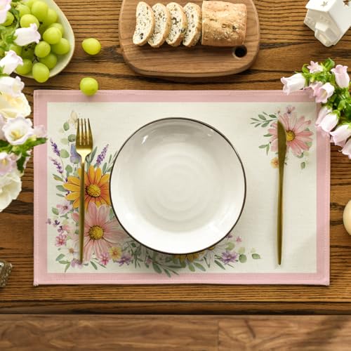Artoid Mode Pink Sunflowers Butterfly 12x18 Inch Seasonal Placemats Set of 4 for Dining & Holiday Decor