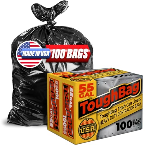 ToughBag 58x38 Black Heavy Duty Trash Bags 55-60 Gallon, 100 Count, 1.2 Mil