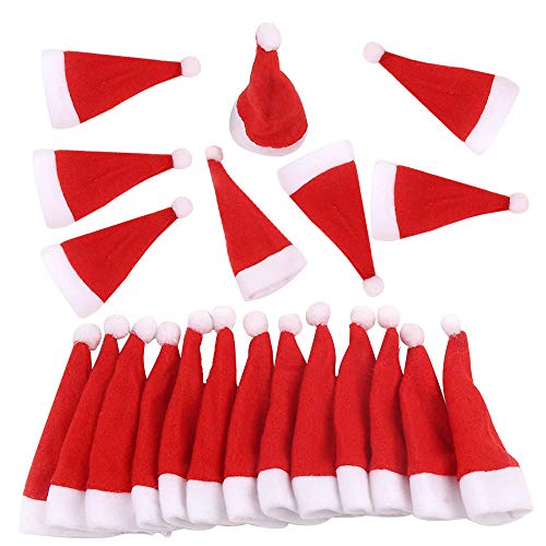 FINGOOO Mini Red Santa Hats,30 Pieces Christmas Hat for Crafts 2.8¡± x 5¡° Small Santa Hats for Xmas Party Table Dinner Decorations