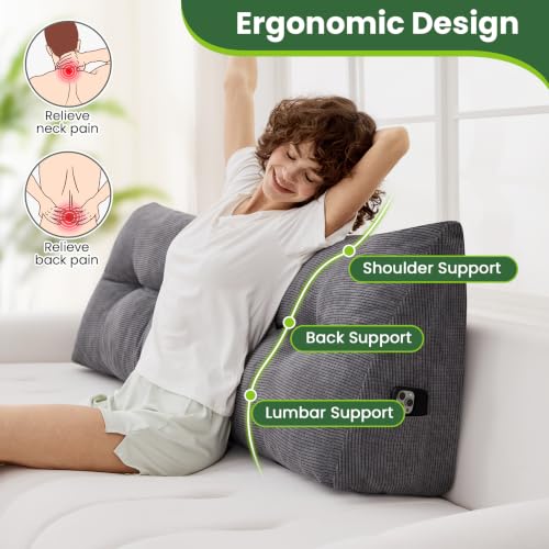 Twin Headboard Pillow Dark Grey Triangle Bed Wedge for Backrest & Reading