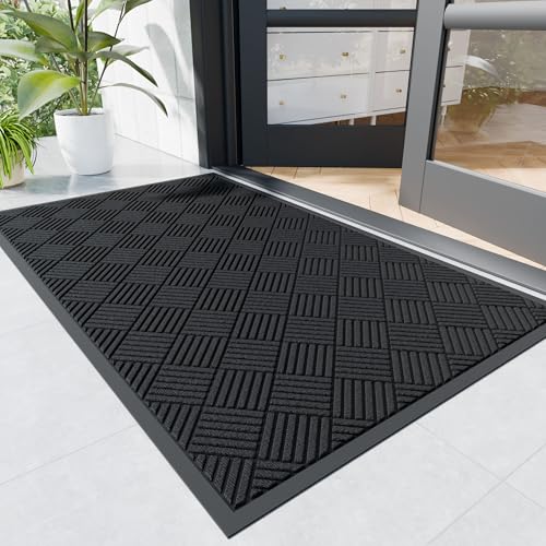 Naturei Heavy Duty Indoor Outdoor Door Mat 4' x 6' Black Diamond Non-Slip Rug
