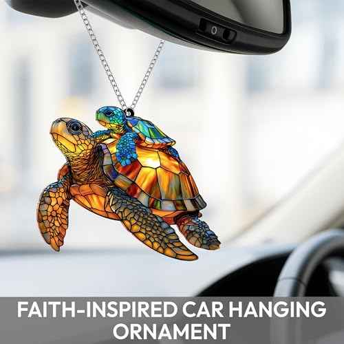 Sea Turtle Acrylic Suncatcher Ornament with Story Card, Sea Turtle Gifts for Women, Beach Gifts for Women, Beach Christmas Ornaments for Tree, White Elephant Presents for Friendship (Motherhood)