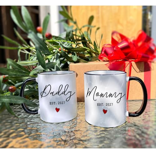 Dnuiyses First Time Parents Coffee Mug Set - Pregnancy Announcement Gift for New Daddy & Mommy