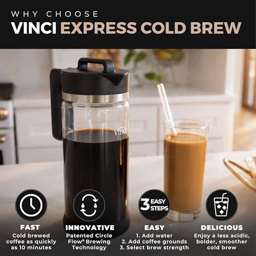 VINCI Express 1.4L Electric Cold Brew Coffee Maker - Fast 10-Minute Brewer