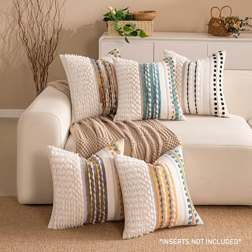 KOOLIFE Teal Boho Chenille Tufted 18x18 Inch Couch Throw Pillow Covers Set of 2