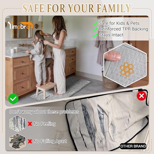 Yimobra Gray & White Bathroom Runner Rug 60x24 Non Slip Washable Plush Mat
