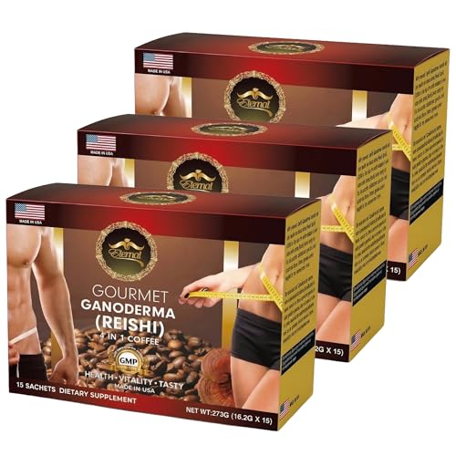 Asian Latte Coffee Ganoderma Singles - 15 Packets, 9.6 oz Pack of 3, Reishi Mushroom Instant Mix