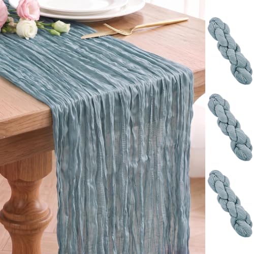 Wokceer 3 Pack Dusty Blue Cheesecloth Table Runners 17x108 Inches for Elegant Table Decor