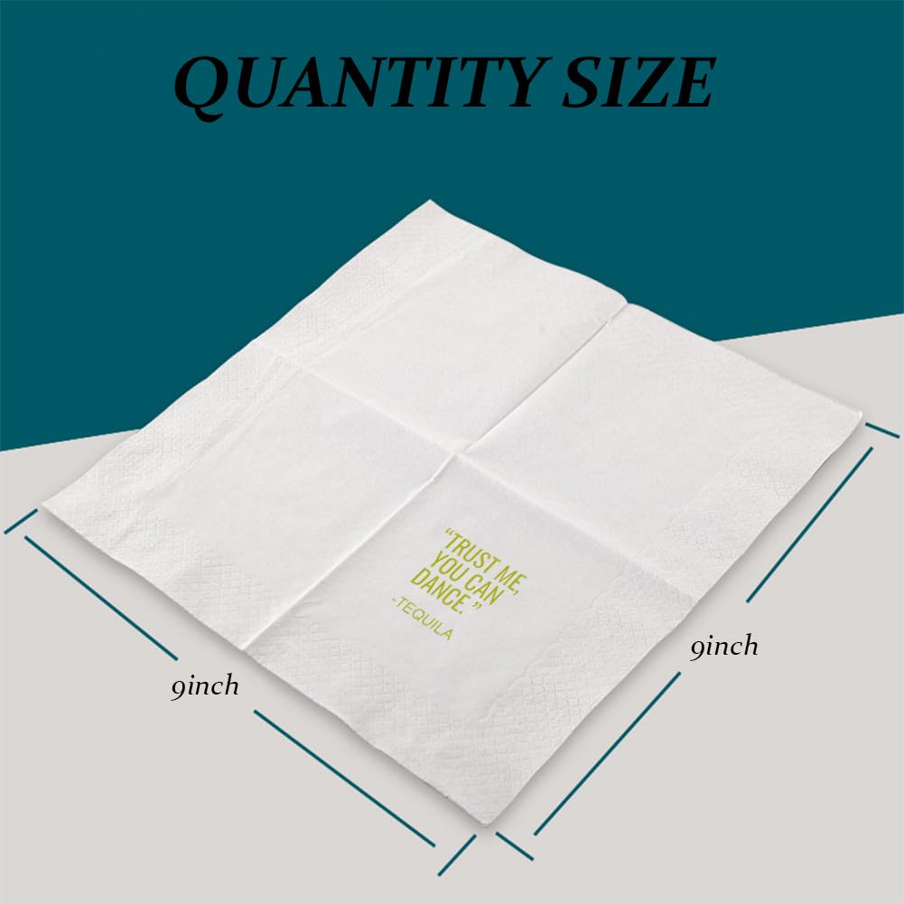 VOWFOO Funny Cocktail Napkins 100Pcs Trust Me You Can Dance Tequila Paper Disposable Party Napkins For Bachelorette Bridal Shower Birthday New Year's Eve Girls' Night Party 5 x 5 2-ply (Tequila)