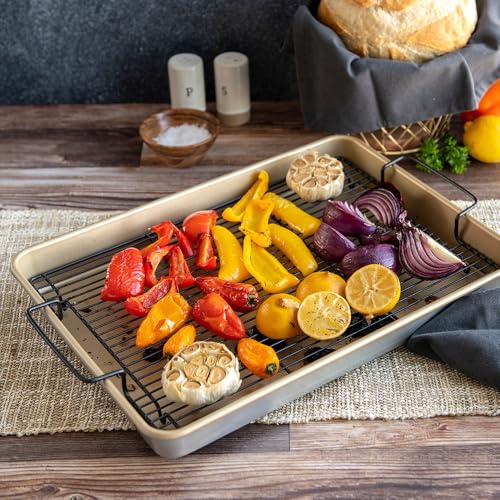 Nonstick Half Sheet Oven Baking Tray with Rack - Natural Aluminum, 17.9 x 12.9 in - Variation of Nonstick Naturals