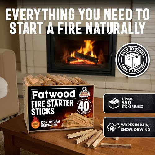 Billy Buckskin 40lb Box Fatwood Fire Starter Sticks, 100% Natural