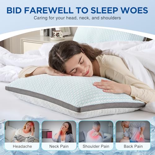 Grey King Size Cooling Pillows Set of 2 with Adjustable Support - Baskbed