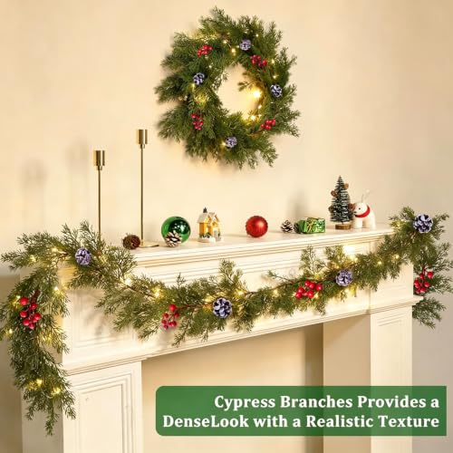 TurnOn 6 ft Prelit Real Touch Cedar Garland with 20 LEDs and Timer