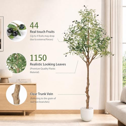 6ft Artificial Olive Tree with Pot - Faux Indoor Tree, Realistic Greenery, Easy Assembly, Perfect for Home & Office Decor (Soft Green / 1)