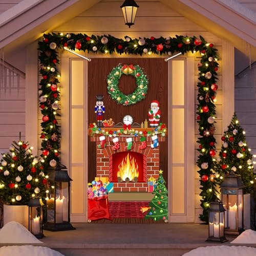 Lofaris Christmas Door Cover 72.8x35.4 Inch Holiday Scene Backdrop for Front Door