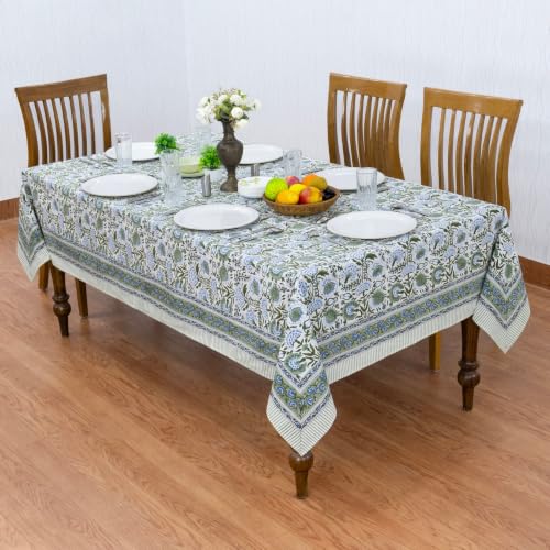 Sage Green Hand Block Print Cotton Square Tablecloth 60x60 Inches - Traditional Indian Design