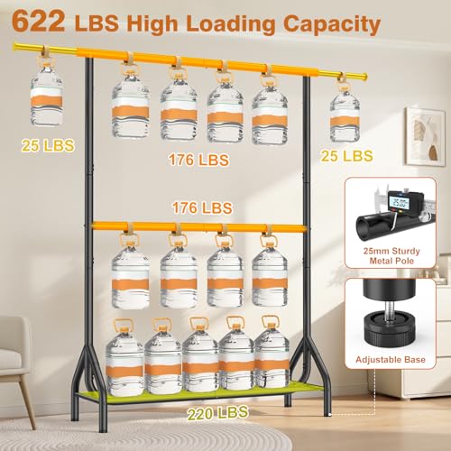 Heavy Duty Double Rod Clothing Rack - 82.68 Inch Garment Organizer with Shelves, Black, Supports 622 lbs