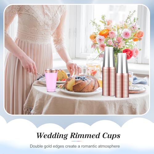 Sliner 16 oz Rose Gold Rim Disposable Plastic Cups, 50 Pcs per Pack (Pack of 3) – Heavy Duty Double Rim