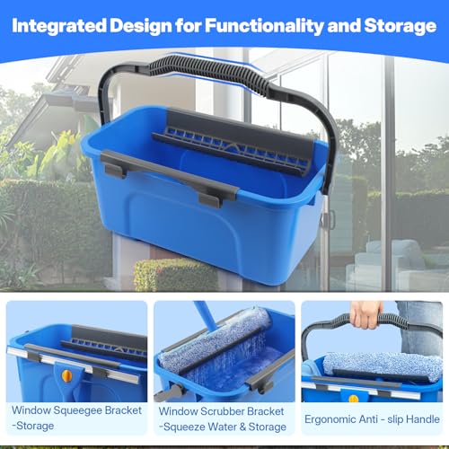 Professional Window Cleaning Kit with Squeegee, Scrubber, Bucket & Poles