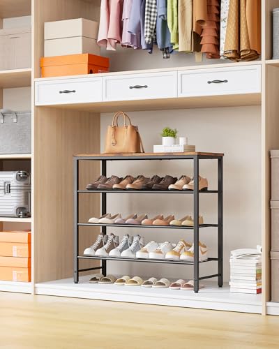 Kitsure Brown Shoe Rack for Closet, 29.5-Inch Wide, 4 Tiers, Rustic Storage