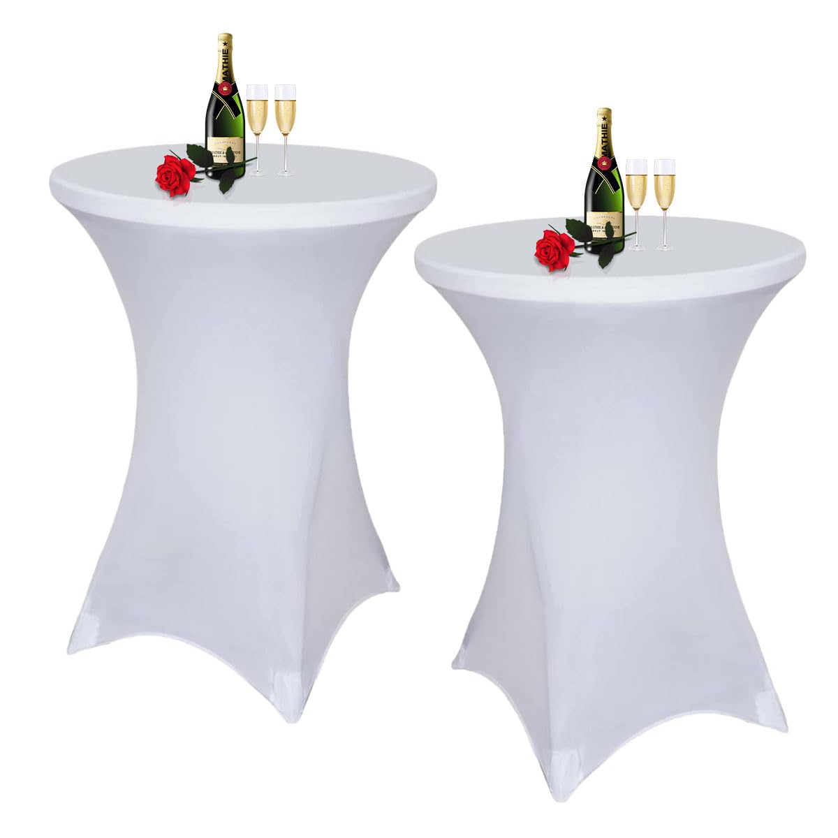 Albassa 2 Pack Cocktail Table Covers 32"x43" Spandex Stretch Highboy Top Tablecloth Fitted Round Table Cloths for Bar Wedding Cocktail Party Banquet Tables (2, White, 32"x 43")