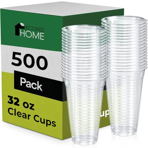 32oz Disposable Clear PET Plastic Cups Pack of 500 - Crack-Resistant & Eco-Friendly