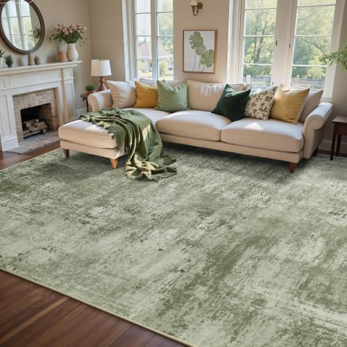 Green Abstract Washable Area Rug 6x9 Ft for Living Room - Non-Slip, Machine Washable