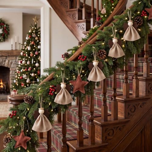 Christmas Angel Ornaments 6-Pack Rustic Burlap Hanging Decor - Briwooody Christmas (Variation: Christmas)