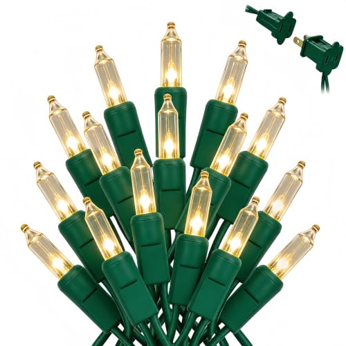 Wabarle Warm White Christmas Lights 100 Count Incandescent String 21ft Connectable Indoor Outdoor UL Certified