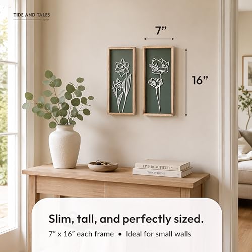 7x16 Green 3D Floral Wall Art Set of 2 | Botanical Wooden Decor for Living Room & Bedroom
