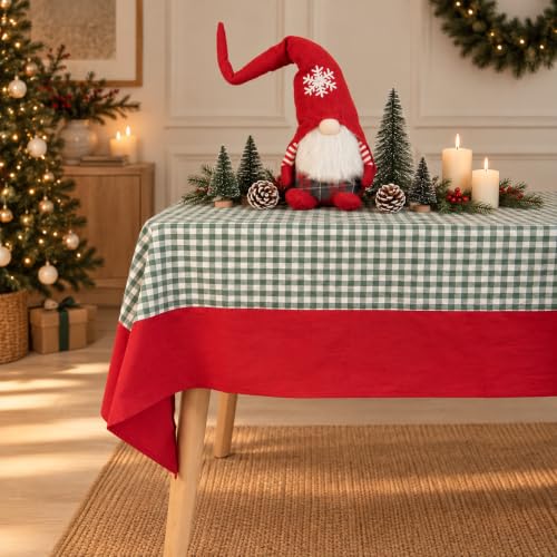 MONDAY MOOSE Christmas Gingham Checkered Farmhouse Tablecloth 55x70 inch Red/Green