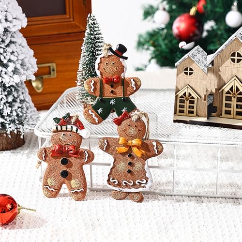 Gingerbread Christmas Ornaments Set - 3 Resin Hanging Decor, 3.5 Inch