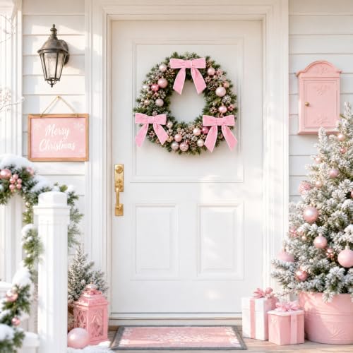 Yuubin 24 Pink Velvet Ribbon Bows for Christmas & Holiday Decorations - 5.5x6.5in
