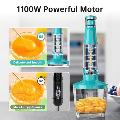 Turelar Cyan Blue 1100W Handheld Immersion Blender 5-in-1 Set