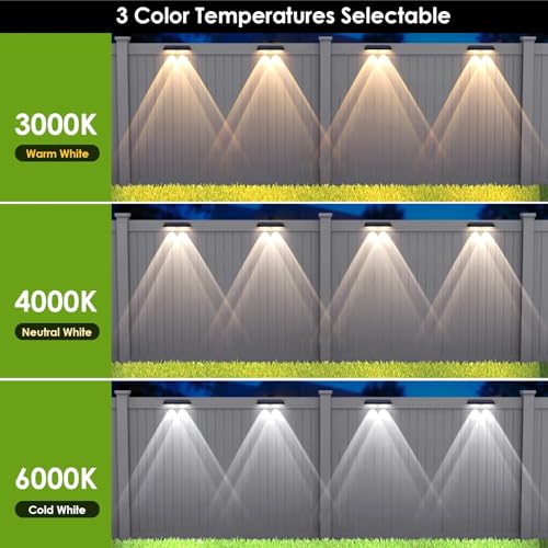 Solar Fence Lights Outdoor 3000K-6000K 3 Modes 8 Pack Black