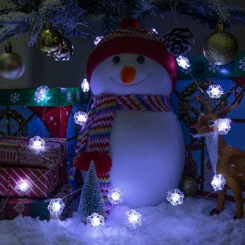 2 Pack Battery Operated Snowflake Christmas Lights Decorations,7FT Silver Wire 20 LED Snowflake String Lights for Indoor Holiday Wedding Party Christmas Tree Garland Decor(Cold White)