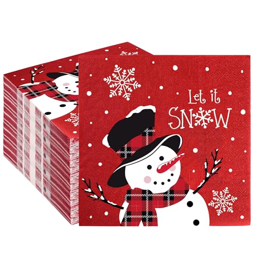 50 PCS Christmas Snowman Paper Napkins - Let It Snow Disposable Holiday Table Decor