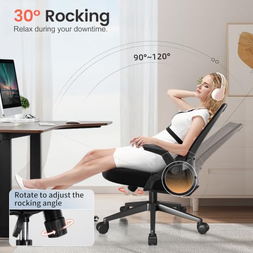GTPLAYER Black Large Ergonomic Office Chair with Flip-up Armrests & Lumbar Support