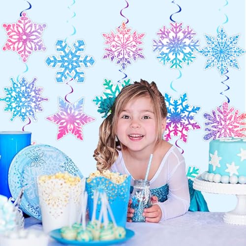 12 Pcs Christmas Snowflake Spiral Hanging Decorations Winter Party Wall & Ceiling Decor