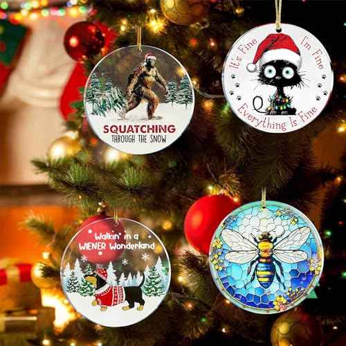 Cat Christmas Ornament, Christmas Ornaments 2025 Black Cat Christmas Decorations Acrylic 2 Side Printed Christmas Decor, Personalized Ornaments for Lovers