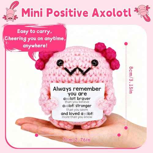 Emotional Support Crochet Axolotl£¬Positive Crochet Animals, Emotional Support Plush, Crochet Gifts for Women Encouragement, Self Care, Coworkers, Birthday, Christmas, Desk Home Decoration