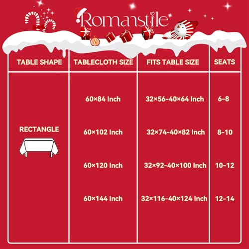 Romanstile Red Christmas Jacquard Tablecloth 60x144 Inch Waterproof Floral Decor