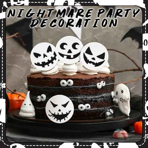 Amyhill 48 Pack Xmas Rings Cupcake Toppers Ghost Cake Decorations for Halloween Trick or Treat Cupcake Party Supplies Theme Party Haunted Home