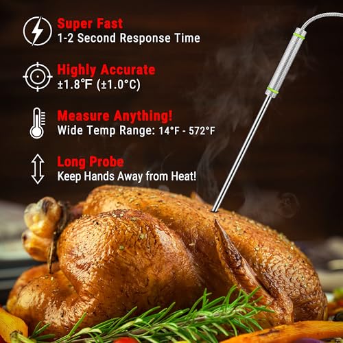 TempPro TempTrack Digital Meat Thermometer with 4 Color-Coated Probes - Accurate BBQ & Cooking