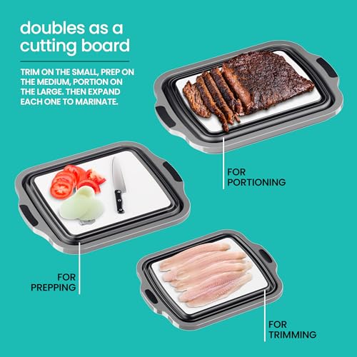 Black Collapsible BBQ Prep Tub Set - 3 Pack with Lids & Drain Spouts